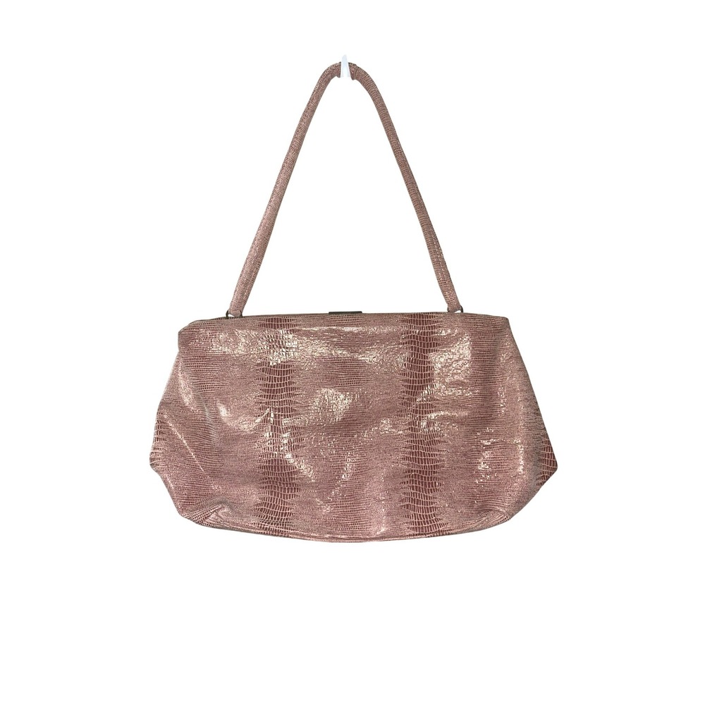 Antonio‎ Melani Metallic Pink Lizard Embossed Shoulder Bag Frame Satchel Purse
